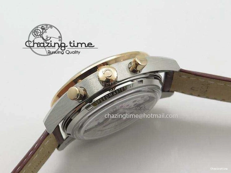 0205 Speedmaster ’57 SS Chrono AXF Best Edition RG Bezel Black Dial on Brown Leather Strap A Sustainable 8282